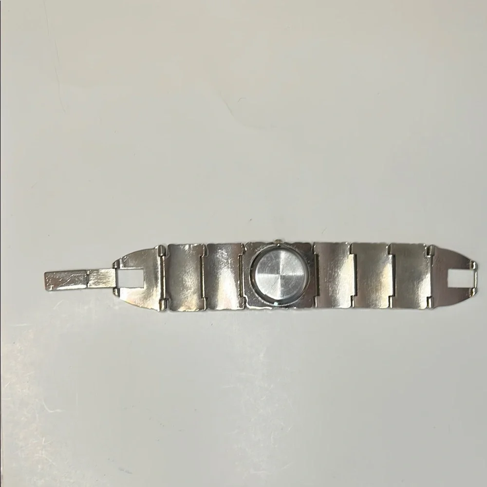 Vintage Dejuno Art Deco silver and black sparkly wide metal quartz watch